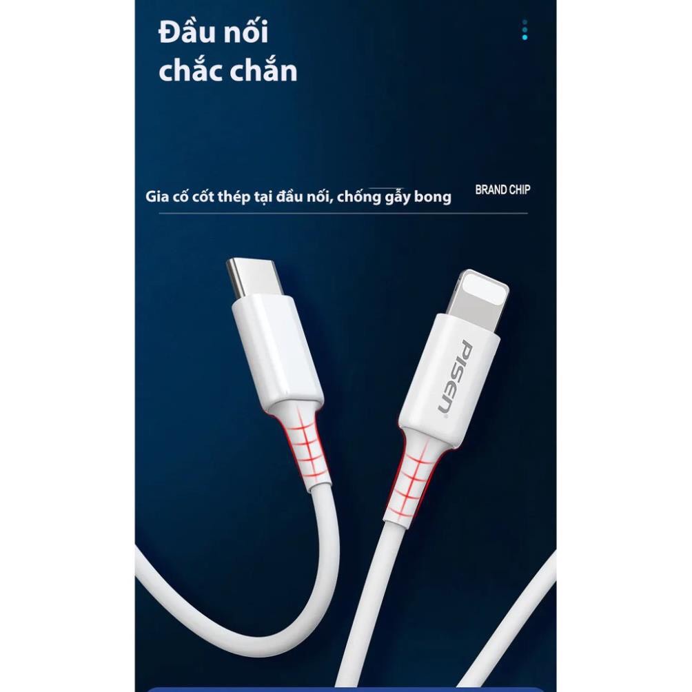 Dây sạc nhanh Pisen Quick L & Type-C 3A (Type-C to L ) 1000mm - (CL-PD-1000),  Hàng Chính Hãng
