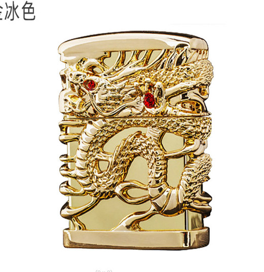 Bật lửa Chief đồng nguyên chất đính hình con Rồng bao quanh màu đen bóng