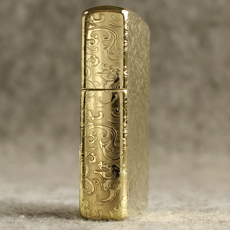 Hột quẹt, bật lửa Zippo MỸ Brass mã 204B khắc ăn mòn 5 mặt Phật Như Lai, Hàng chính hãng