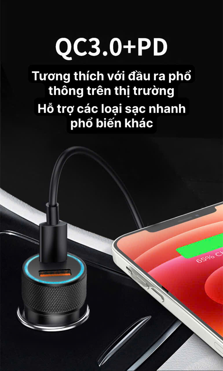 Củ sạc xe hơi Li-Top QC22 công suất 100W sạc siêu nhanh phù hợp các loại ô tô, hàng chính hãng