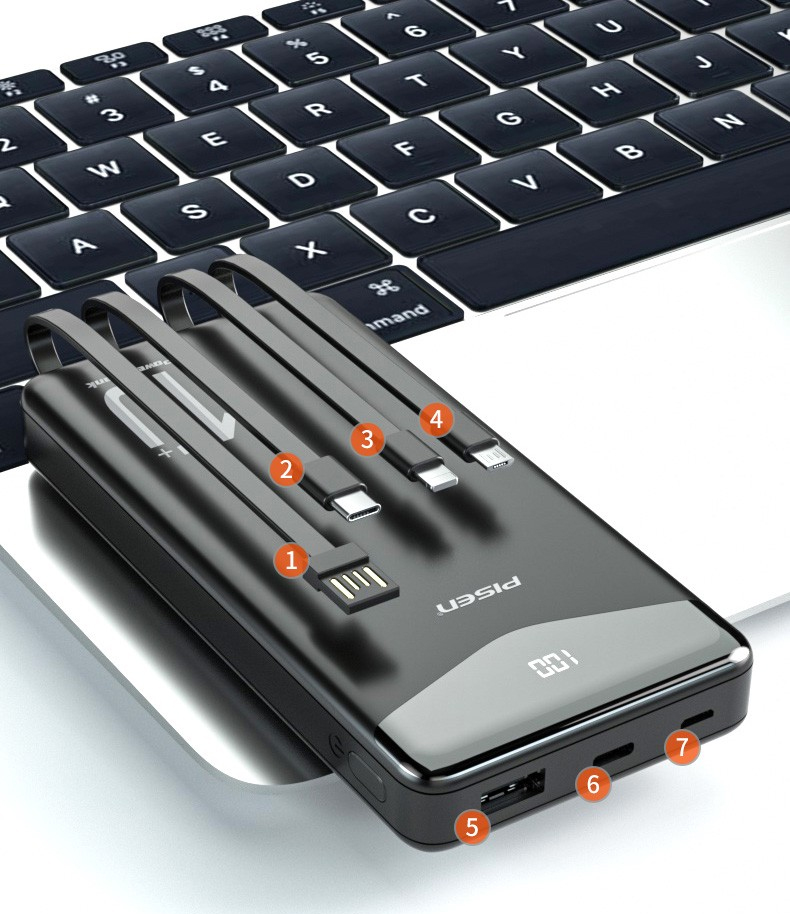 Sạc dự phòng PISEN Digital D109-D-1 10000mAh kèm cáp Type-C, L, Micro, tương thích mọi thiết bị (LS-DY53), màu trắng