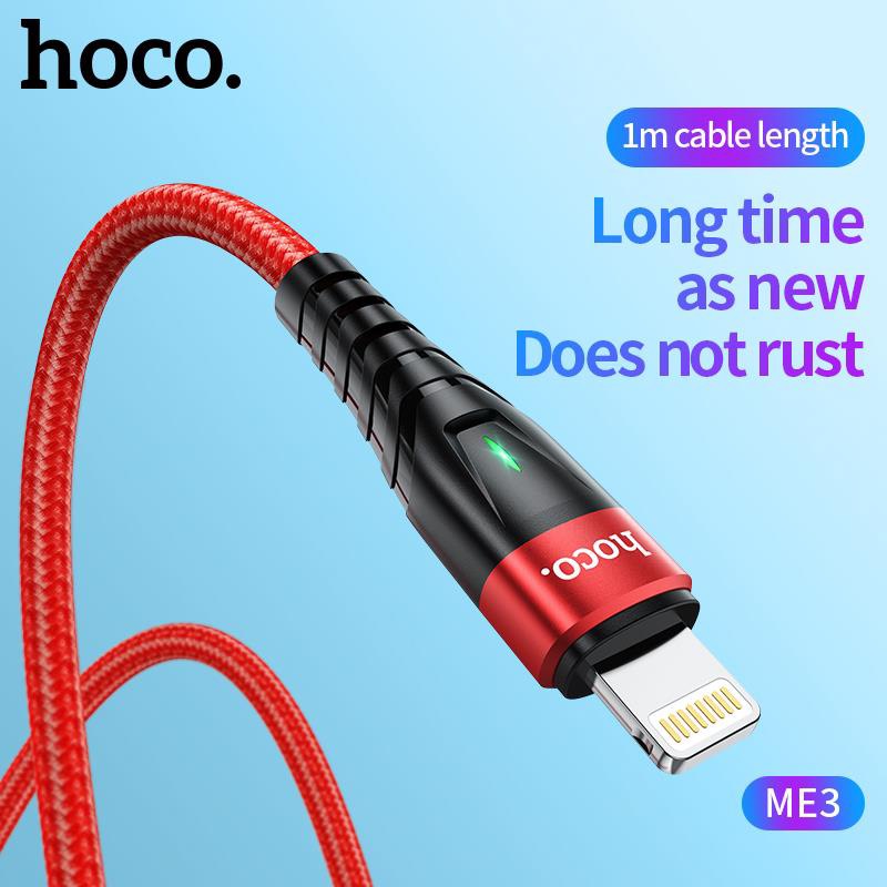 Dây sạc nhanh 3A báo đèn Hoco ME3 chân L cho dùng thử 30 ngày, bảo hành chính hãng 12 tháng