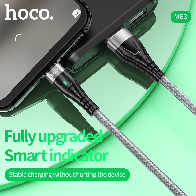 Dây sạc nhanh 3A báo đèn Hoco ME3 chân Micro cho dùng thử 30 ngày, bảo hành chính hãng 12 tháng
