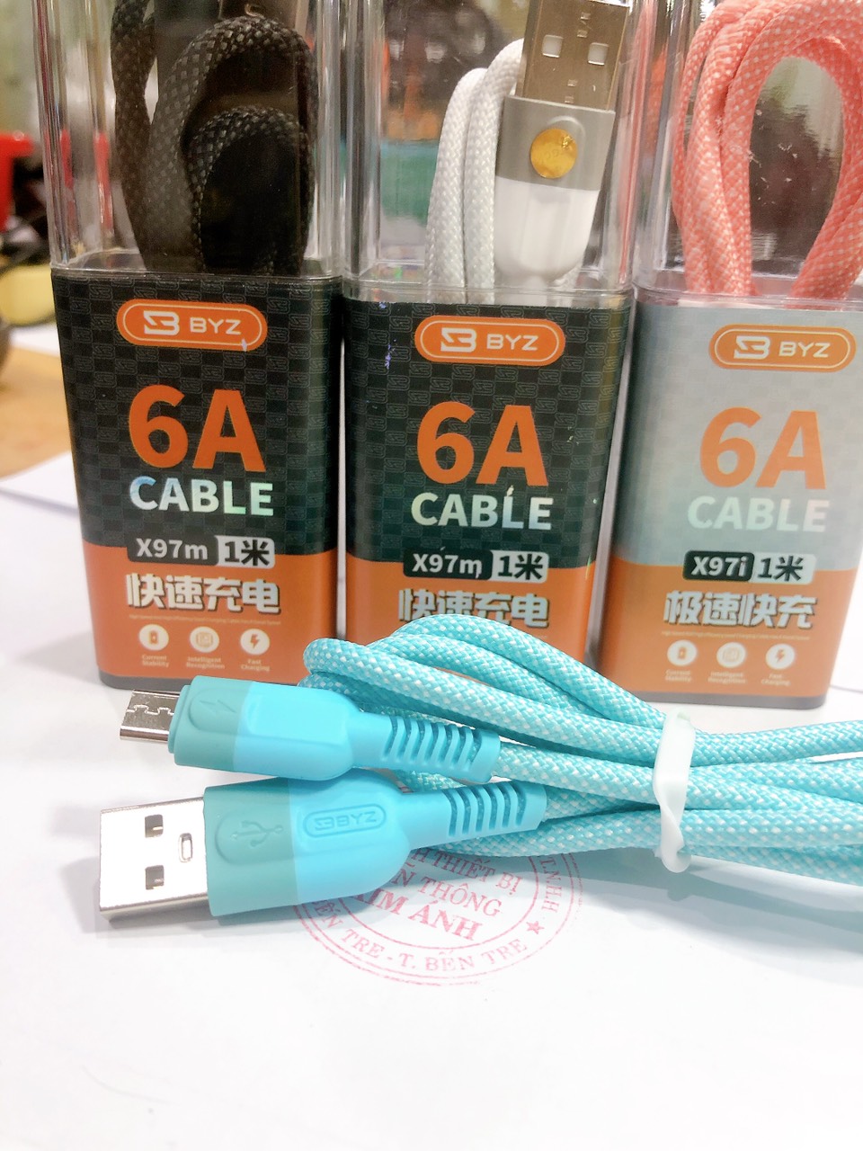 Dây sạc nhanh  BYZ X97M dòng điện 6A, chân cắm Micro, dây dù chắc chắn và chống rối, Hàng chính hãng