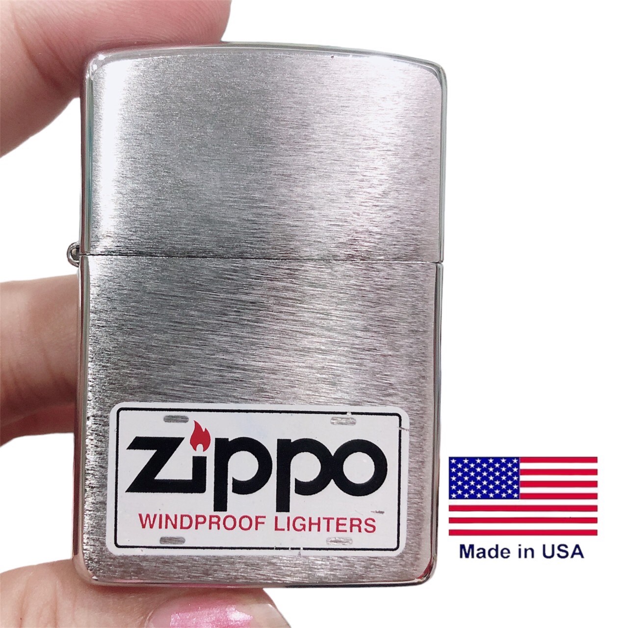 Bật lửa Zippo Mỹ chrome xước, mộc ngược, Khắc ăn mòn ZIPPO WINDPOOF LIGHTERS, sản xuất 1995, Hàng chính hãng