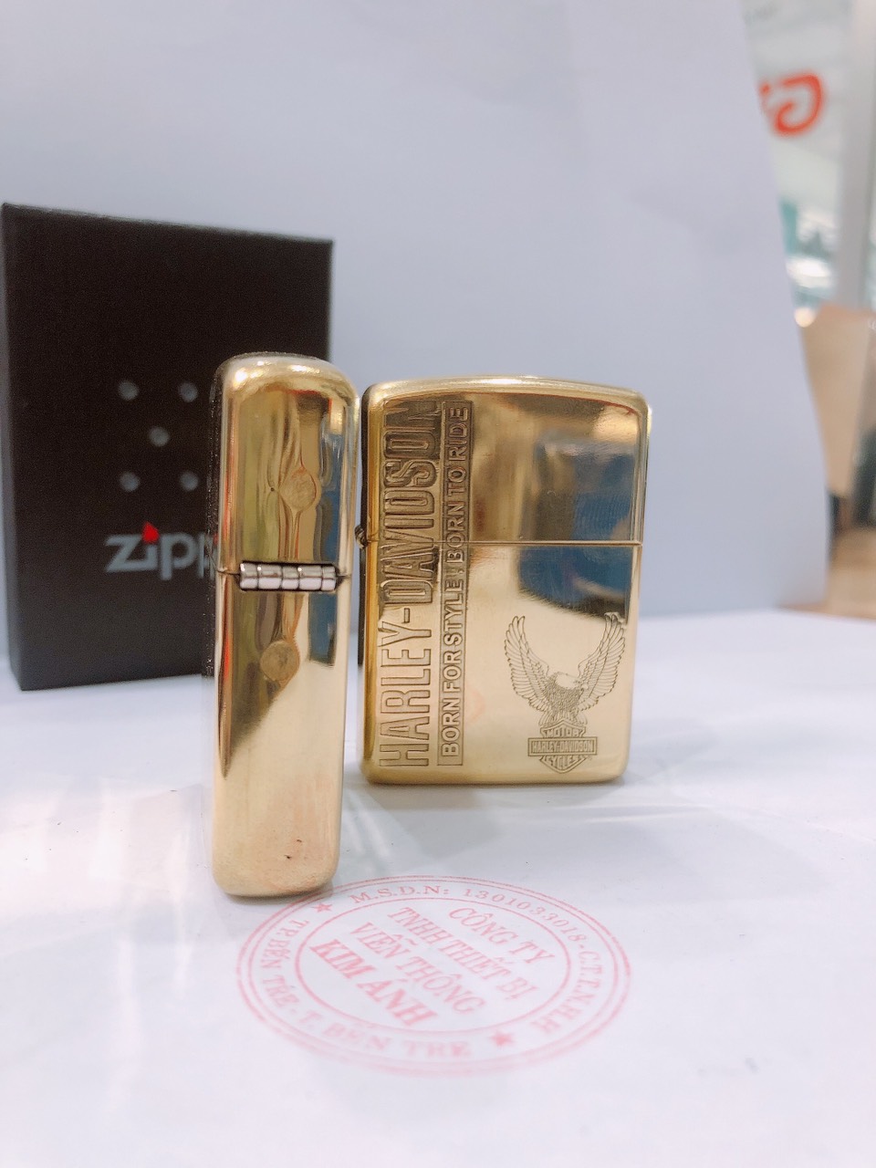 Bật lửa, hộp quẹt Zippo Armor vỏ dầy, khắc chìm HARLEY- DAVIDSON NGANG , Hàng loại 1 vỏ bằng đồng có tem đỏ