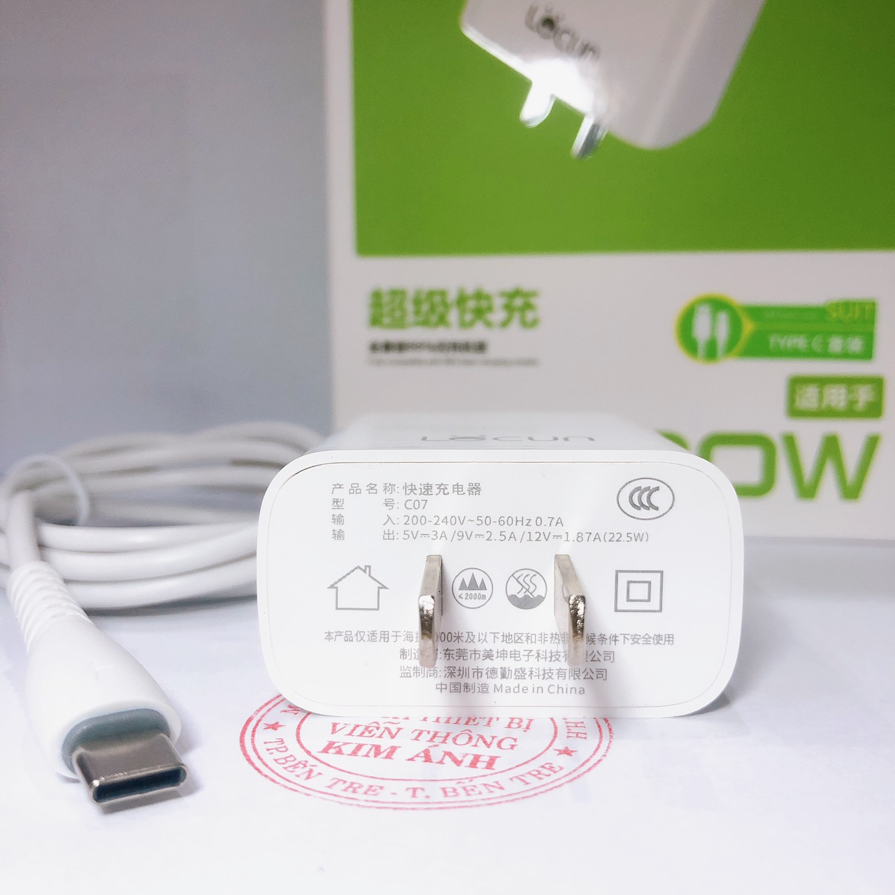 Bộ Sạc Siêu Nhanh 80W  Lecun C07, chân cắm TypeC, tương thích Oppo Realme Xiaomi Vivo Samsung, hàng hính hãng