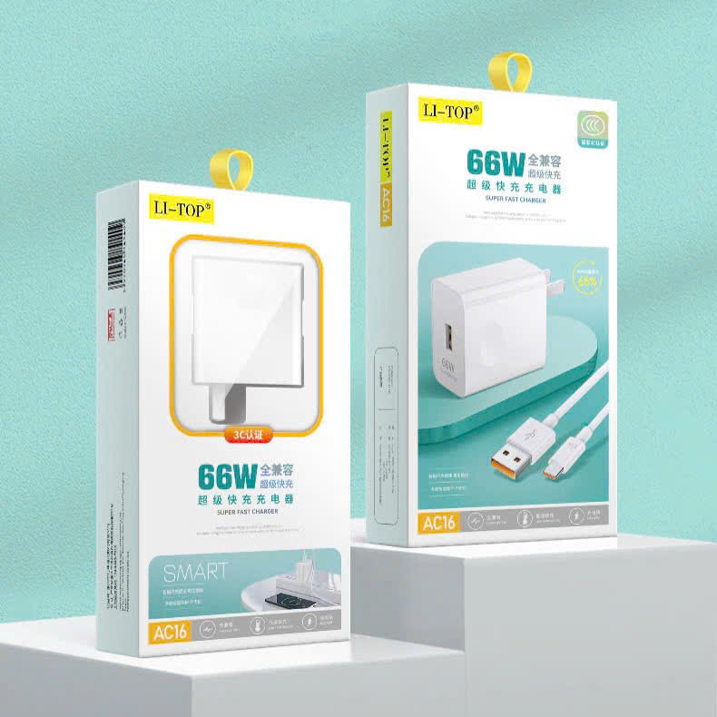 Bộ sạc nhanh 66W LI-TOP AC16 chân Type C, chứng nhận 3C tiêu chuẩn quốc gia, dùng thử 30 ngày, bảo hành 12 tháng