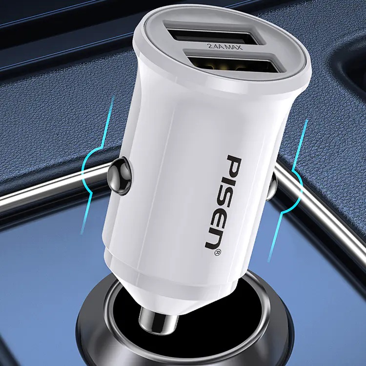 Sạc xe hơi PISEN Dual USB Car 2.4A 12W, Hàng chính hãng quét mã QR bảo hành 2 năm
