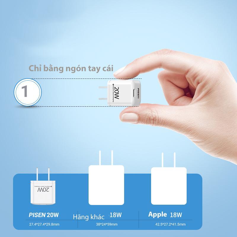 Cóc sạc nhanh PISEN Quick Ice Crystal PD 20W siêu nhỏ ( KPD201 ),Màu Trắng sứ - Hàng chính hãng