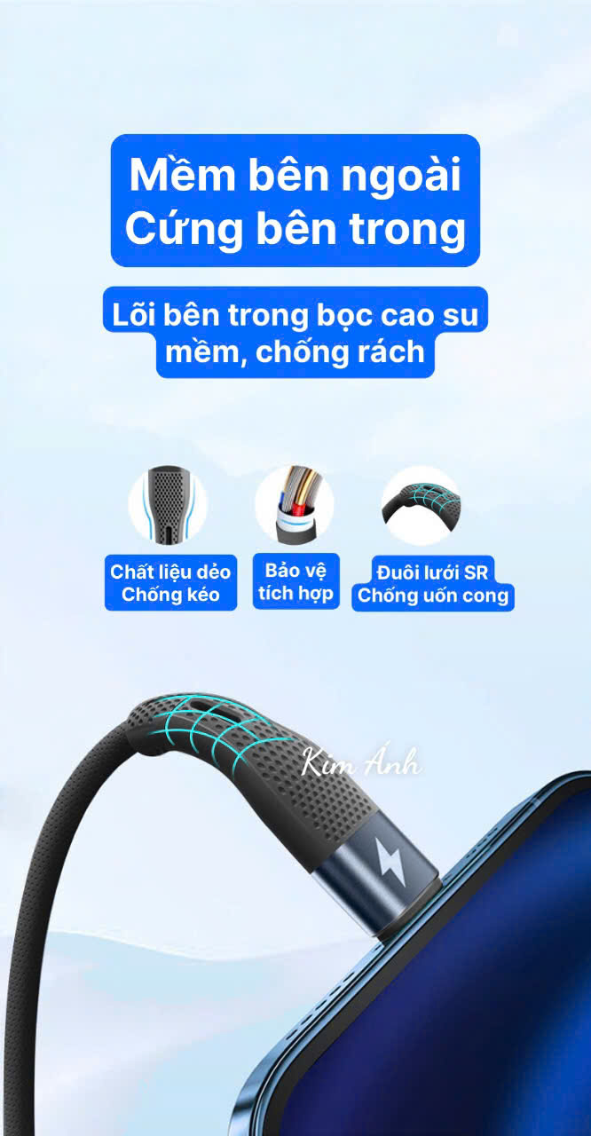 Dây sạc LI-TOP LX73, công suất 100W, chân L, dây bọc lớp cao su mềm chống rách, đầu lưới SR chống uốn, hàng chính hãng