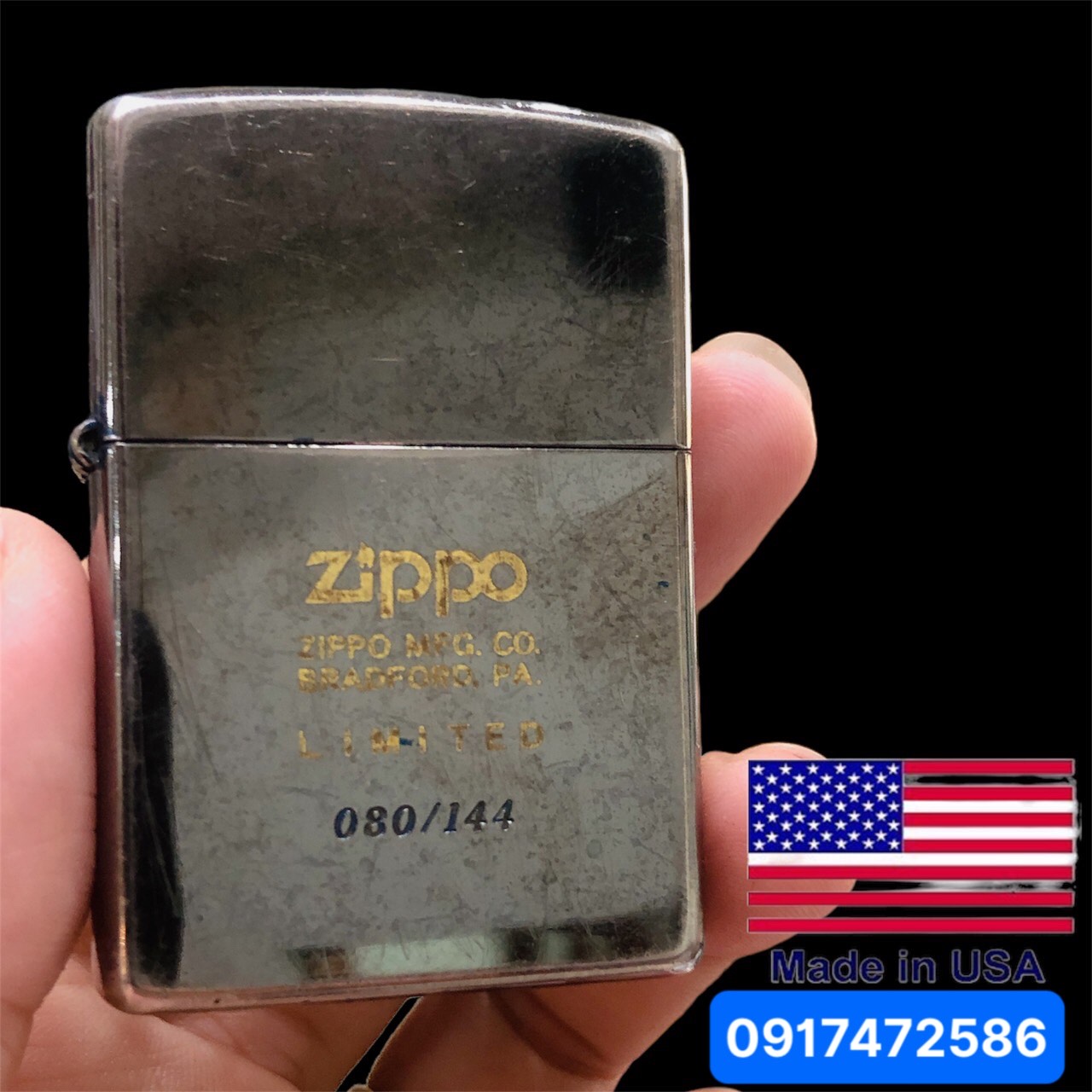 Bật lửa Zippo Mỹ chrome đen bóng, Khắc ăn mòn chủ đề Zippo MFG, Bản giới hạn Limited, Hàng chính hãng