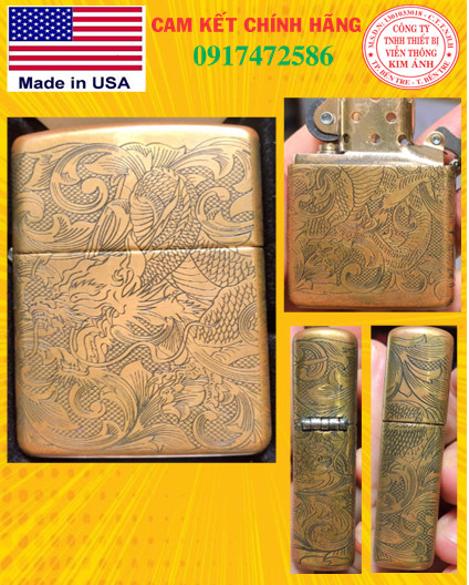 BẬT LỬA ZIPPO MỸ ARMOR KHẮC ĂN MÒN 4 MẶT CHỦ ĐỀ RỒNG