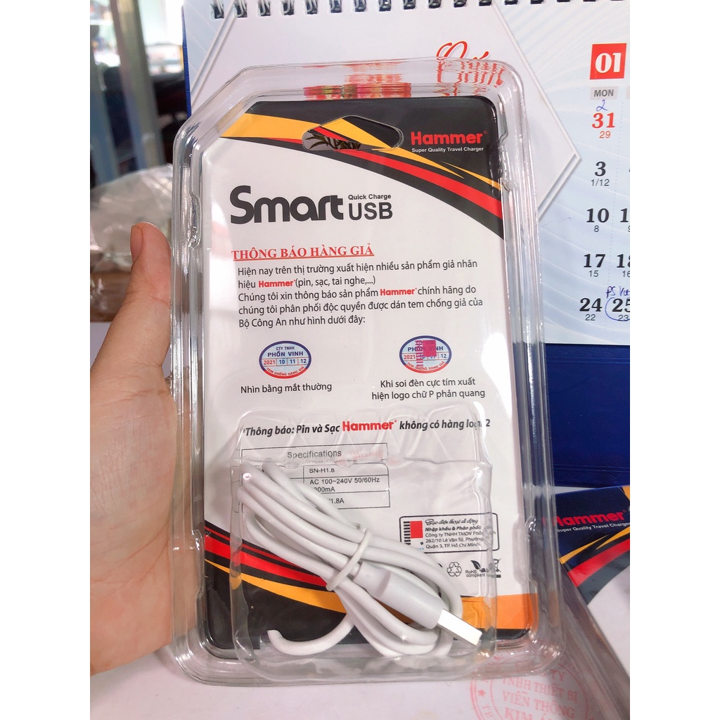 Type C- Bộ Sạc Hammer Dòng Điện 1.8A Chuôi Type C - HÀNG CHÍNH HÃNG BẢO HÀNH 12 THÁNG