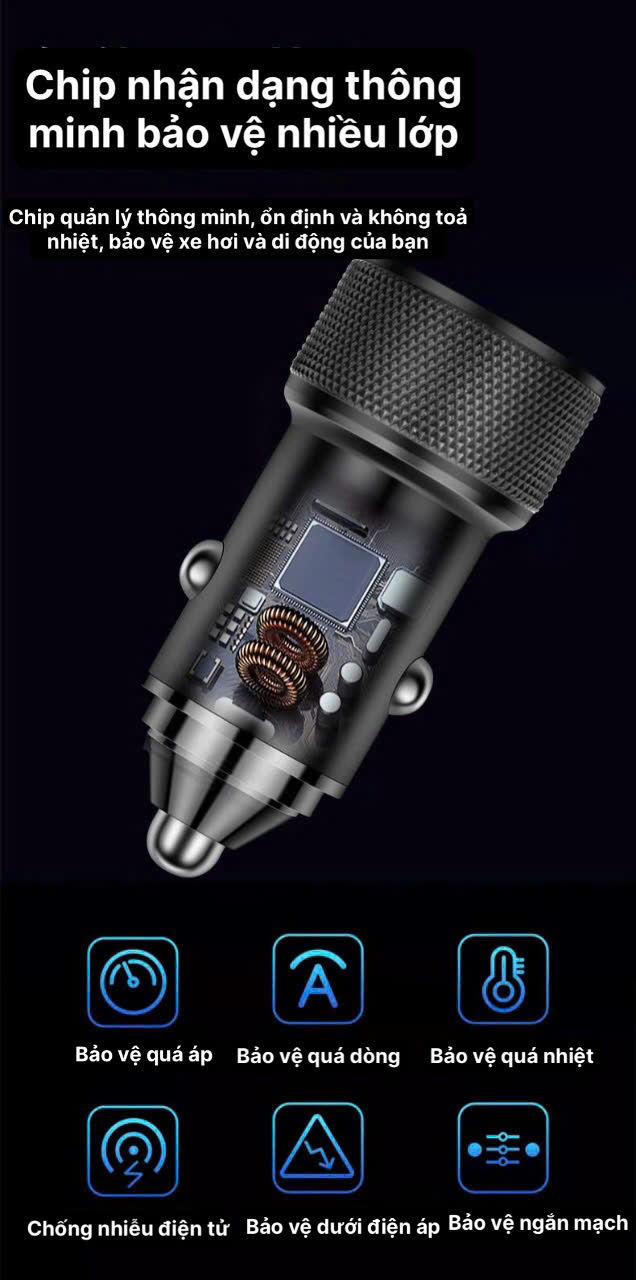 Củ sạc xe hơi Li-Top QC22 công suất 100W sạc siêu nhanh phù hợp các loại ô tô, hàng chính hãng