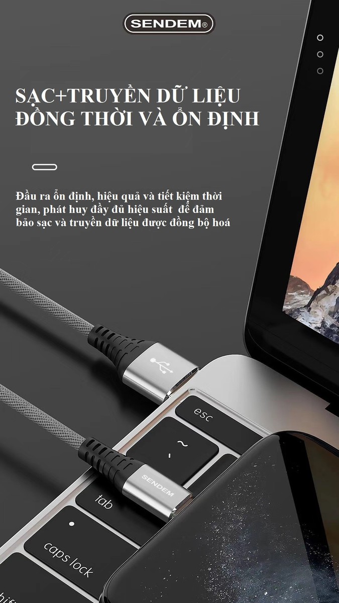 2 mét - Dây sạc nhanh 5A VOOC SENDEM M12S chân cắm iPHONE, dây dù dài 2 mét - Hàng chính hãng