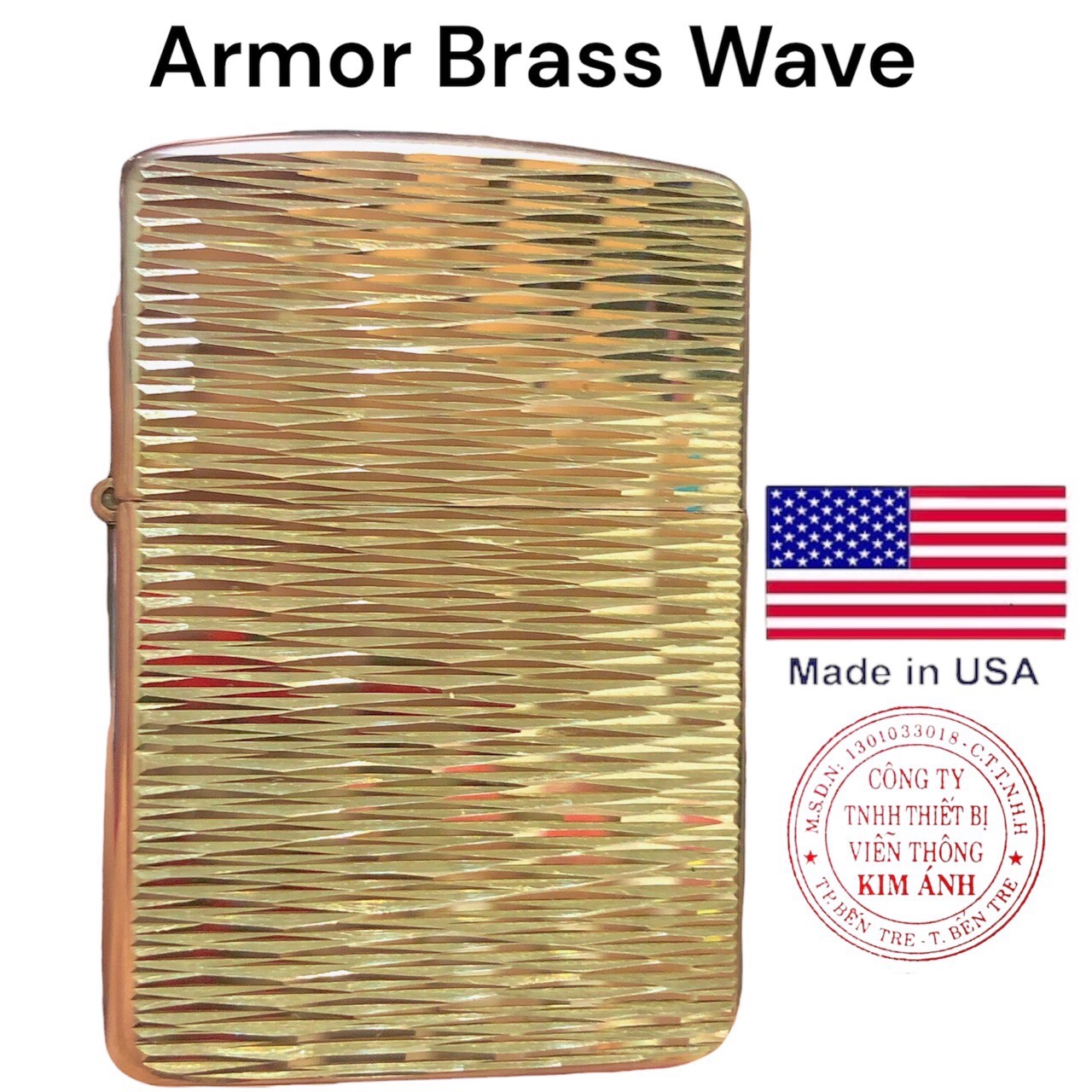 Bật lửa, hộp quẹt Zippo Mỹ Brass Armor Brass Wave làn sóng 2 mặt, Hàng chính hãng