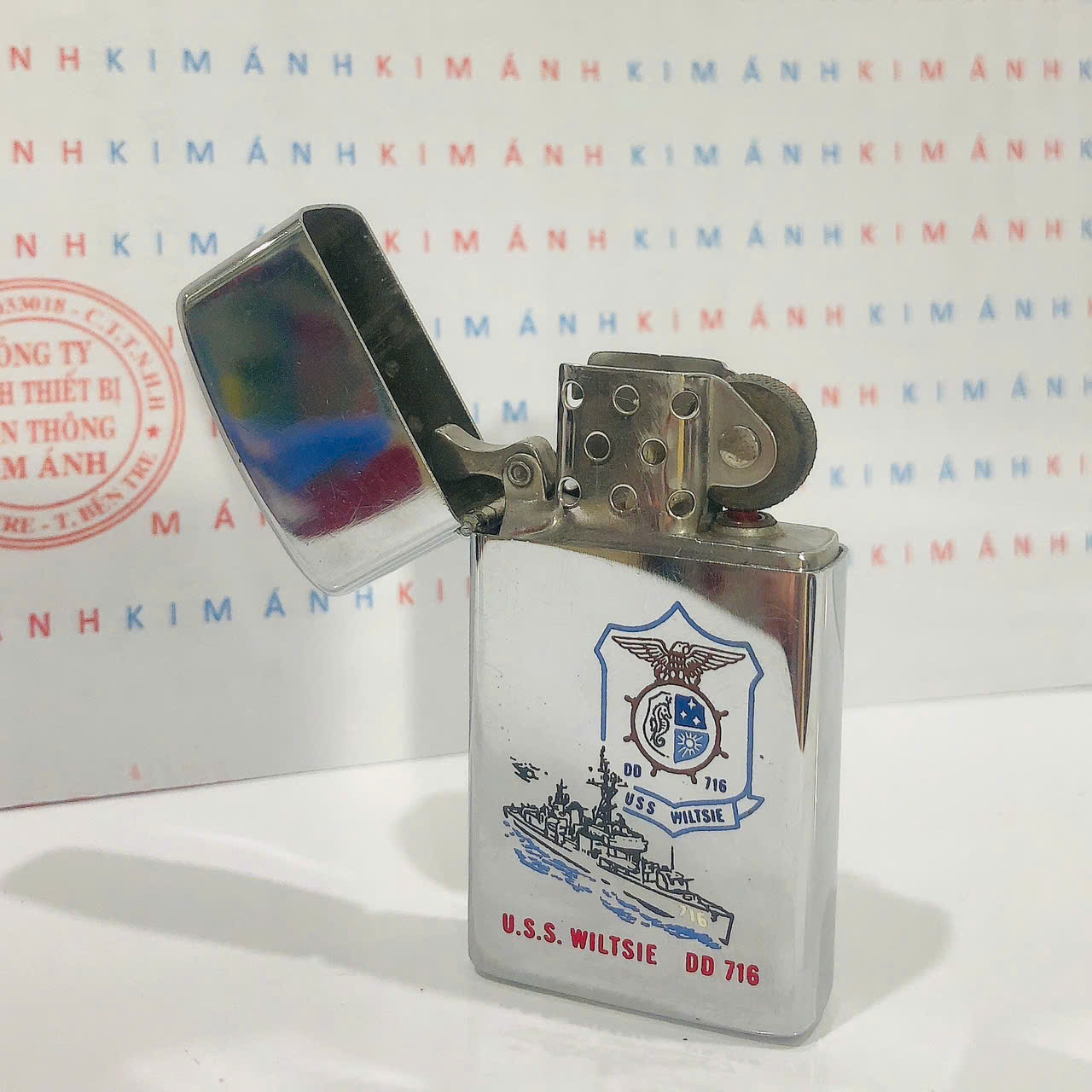 Bật lửa Zippo Mỹ Slim khắc laser Tàu Chiến mộc đáy ngược chữ xéo hiếm gặp, sản xuất 1971 hàng chính hãng có giấy tờ