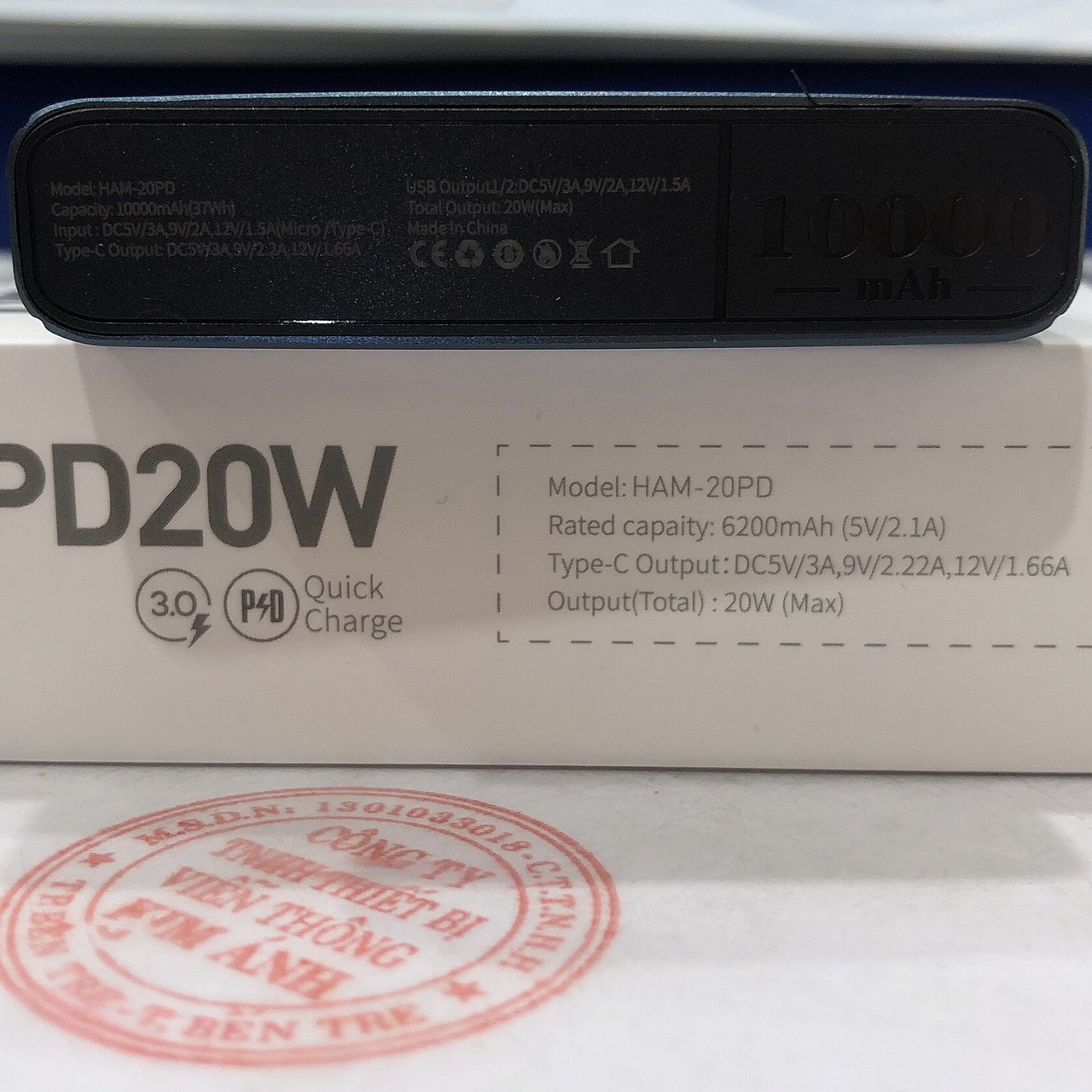 Sạc Dự Phòng Hammer (H20) vỏ nhôm 10.000 mAh, Sạc nhanh QC 3.0, PD 20w, màn hình LCD hiển thị pin - Hàng chính hãng