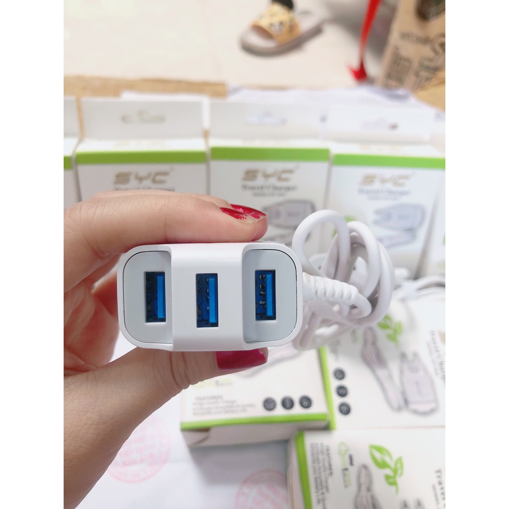 SẠC ĐIỆN THOẠIY SYC ( HT-3018) 3.2A  LIỀN DÂY CHÂN MICRO, Có Thêm 3 Cổng USB , SẠC 1 LÚC 4 THIẾT BỊ