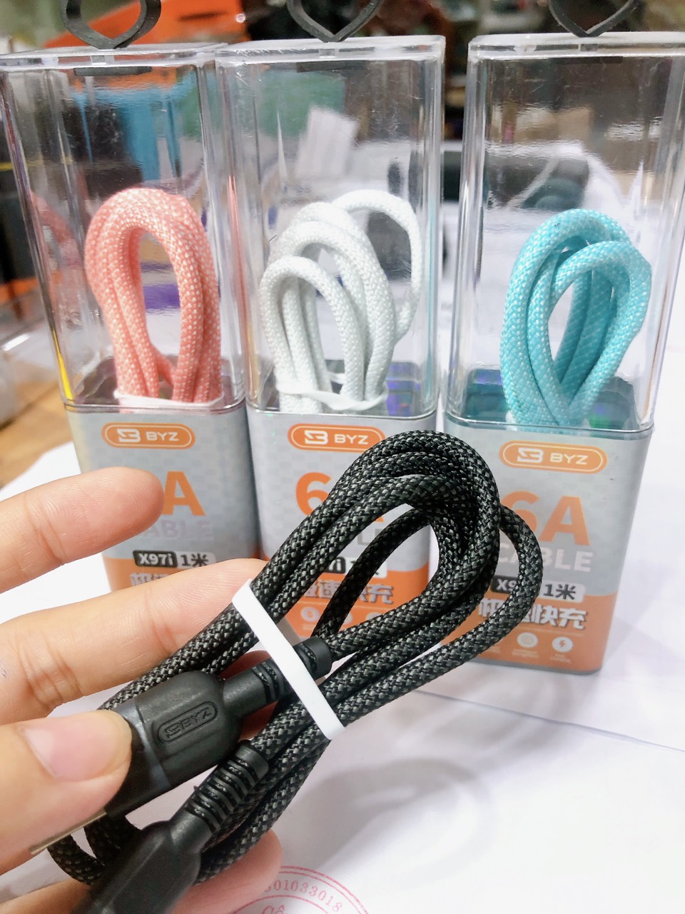 Dây sạc nhanh BYZ X97I dòng điện 6A, chân cắm L, dây bện vải dù chắc chắn, Hàng chính hãng