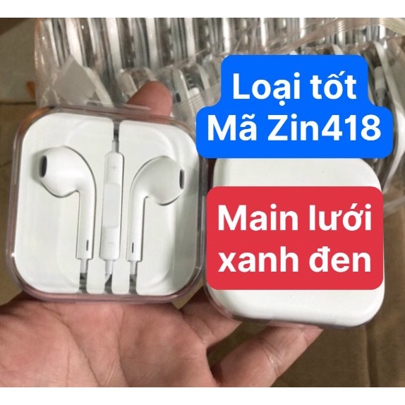 Tai nghe Iphone chân cắm 3,5ly main lưới xanh đen, mã Zin418 loại tốt