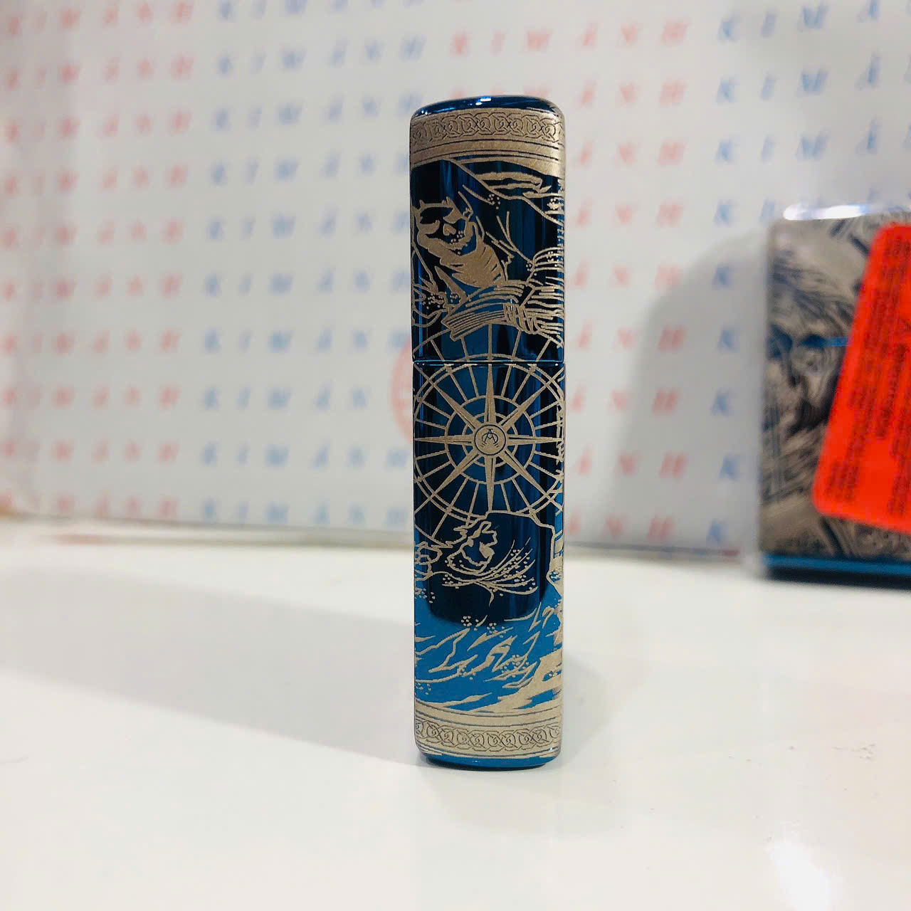 Hộp quẹt, bật lửa ZIPPO chủ đề 4 Kỵ Sĩ Khải Huyền màu xanh, Kim Ánh nhập hàng cao cấp vỏ bằng đồng có dán tem đỏ
