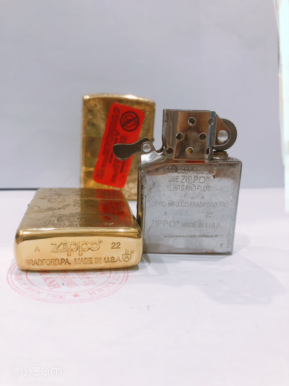 Bật lửa, hộp quẹt Zippo Armor vỏ dầy, khắc chìm chủ đề Long Phụng Giao Tranh, Hàng loại 1 vỏ bằng đồng có tem đỏ