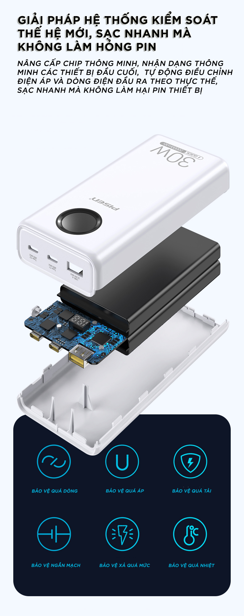 Pin sạc dự phòng PISEN QUICK Power Cube 20000mAh, công suất 30W sạc nhanh hai chiều - Hàng chính hãng