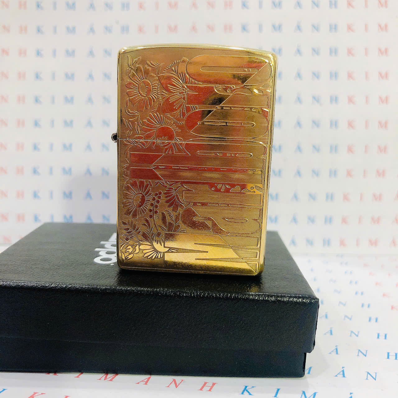 Bật lửa Zippo Brass MỸ mã 204B khắc laser năm mặt Hoa Marlboro, Hàng chính hãng có giấy nhập khẩu