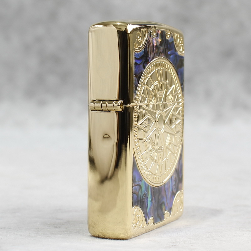 Hộp quẹt, bật lửa Zippo Brass MỸ mã 205 chủ đề La Bàn cẩn xà cừ, hàng chính hãng có giấy Hải Quan đi kèm