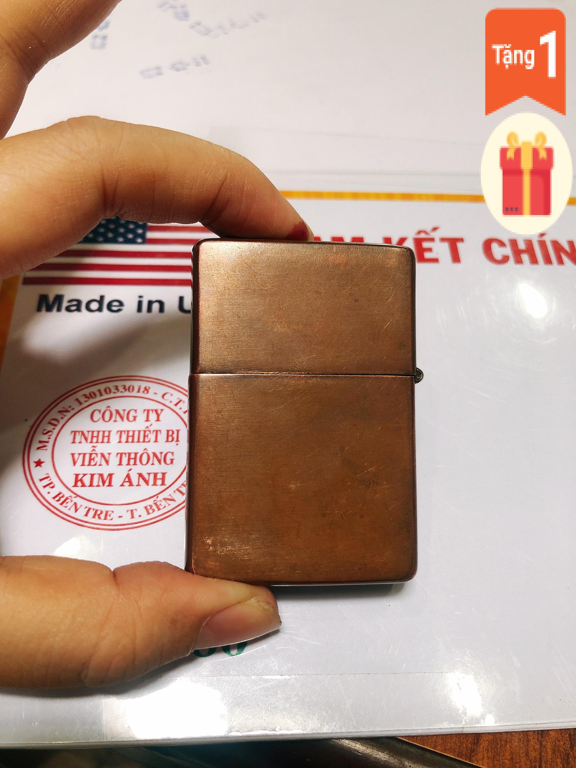 Bật lửa Zippo Mỹ Vintage mạ Copper, đầu bằng, đít bằng, khắc ăn mòn Zippo 1932, Hàng chính hãng