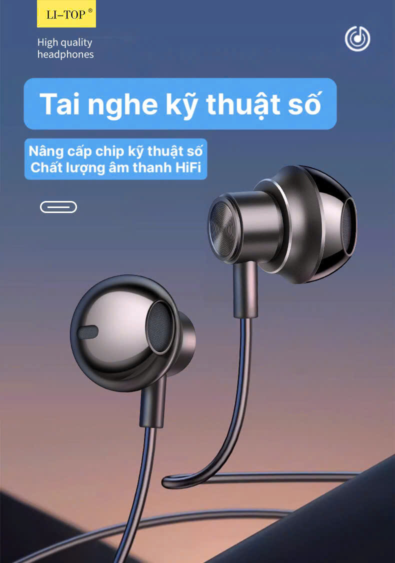 Tai nghe kim loại Rio Tinto Li-Top SV5 chân Type C, điều chỉnh âm thanh trầm giải mã kỹ thuật số, hàng chính hãng