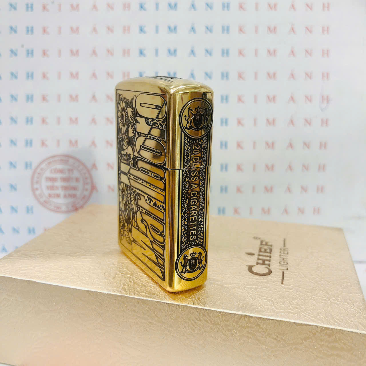 Hộp quẹt, bật lửa CHIEF chính hãng, khắc laser 5 măt chủ đề Hoa Marlboro, vỏ bằng đồng bền bỉ sáng bóng theo thời gian