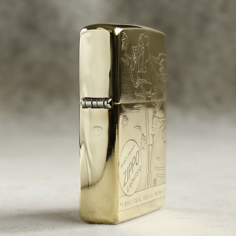 Hột quẹt Zippo MỸ Brass mã 204B khắc ăn mòn đổ sơn 5 mặt chủ đề Cô gái gió, Hàng chính hãng