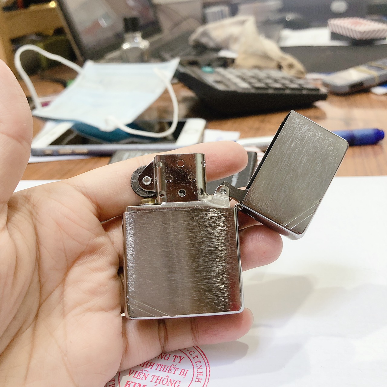 Bật lửa Zippo Mỹ Vintage high polish chrome đầu bằng đít bằng, Box đỏ xưa, Hàng chính hãng