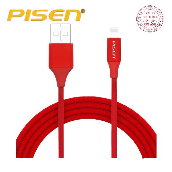 Cáp sạc Pisen chân cắm L, 2.4A Braided 1200mm FAST, Pro (AL17-1200), dây vải bện chống đứt gãy, hàng chính hãng