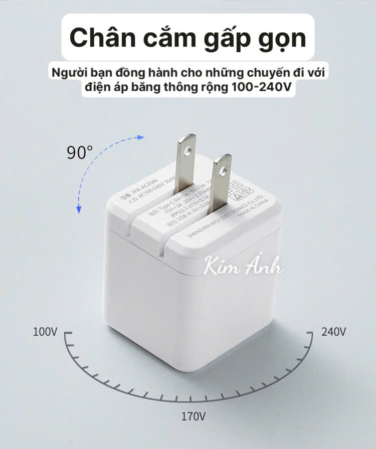 Củ sạc xuất Nhật GaN 45W KFLY ( JHX-AC2048) đạt chứng nhận PSE tiêu chuẩn Nhật Bản, bảo hành chính hãng 12 tháng