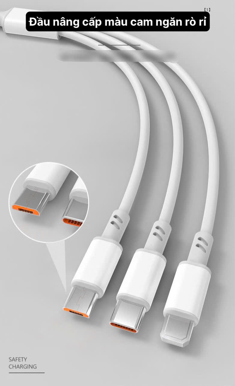 Dây sạc nhanh LI-TOP LX38 3IN1, đa năng 3 chân cắm IOS, MICRO, TYPE C, công suất 66W, Kim Ánh cho dùng thử 30 ngày