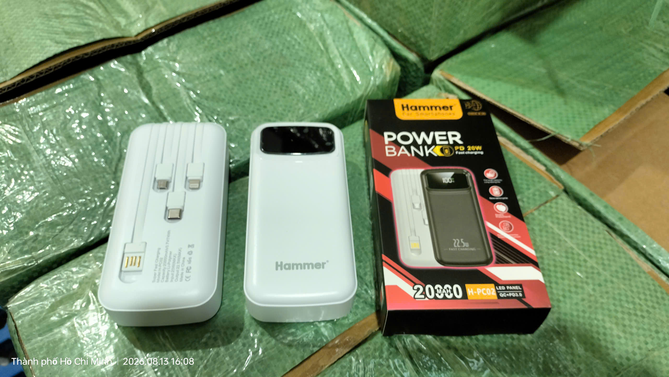 Sạc dự phòng Hammer H-PC02 20W - 20.000mAh, Kèm 4 Cáp Sạc, Kim Ánh cam kết hàng chính hãng bảo hành 12 tháng