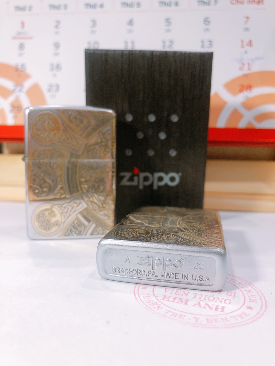 Bật lửa, hộp quẹt Zippo khắc ăn mòn Thần Chết Satin , Vỏ đồng có tem đỏ