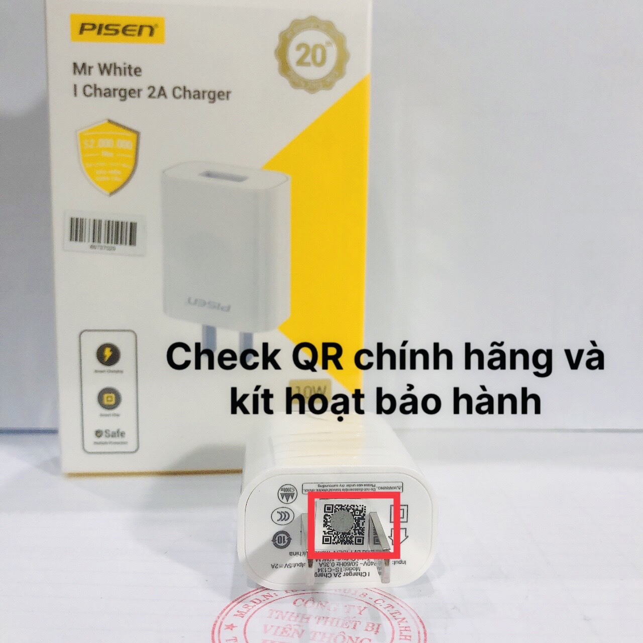 Cóc sạc Pisen Mr White I Charger 2A ( TS-C134), dòng điện 5V -2A, công suất 10W bảo hành chính hãng 12 tháng