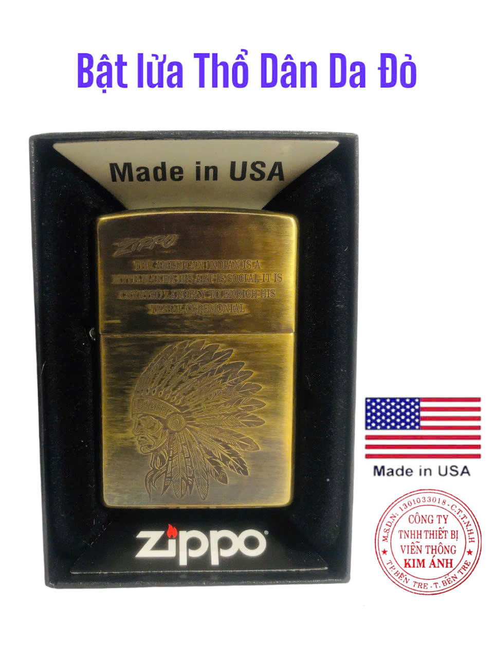 Bật lửa Zippo Mỹ Brass chủ đề Thổ Dân Da Đỏ, Hàng chính hãng nhập Mỹ