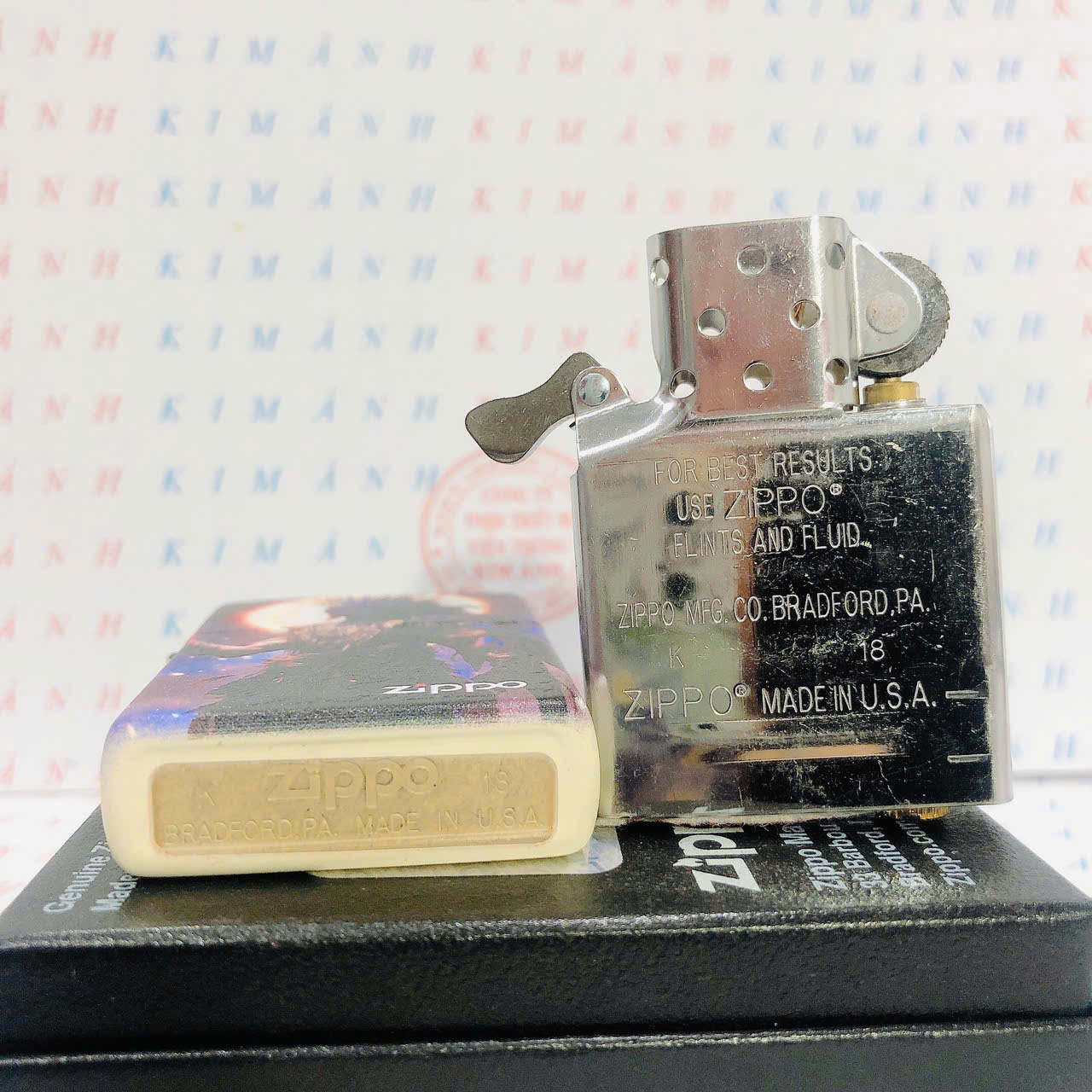 Bật lửa, hộp quẹt Zippo Mỹ, Brass phủ sơn chủ đề Thổ Dân 2, hàng chính hãng có giấy Hải Quan đi kèm