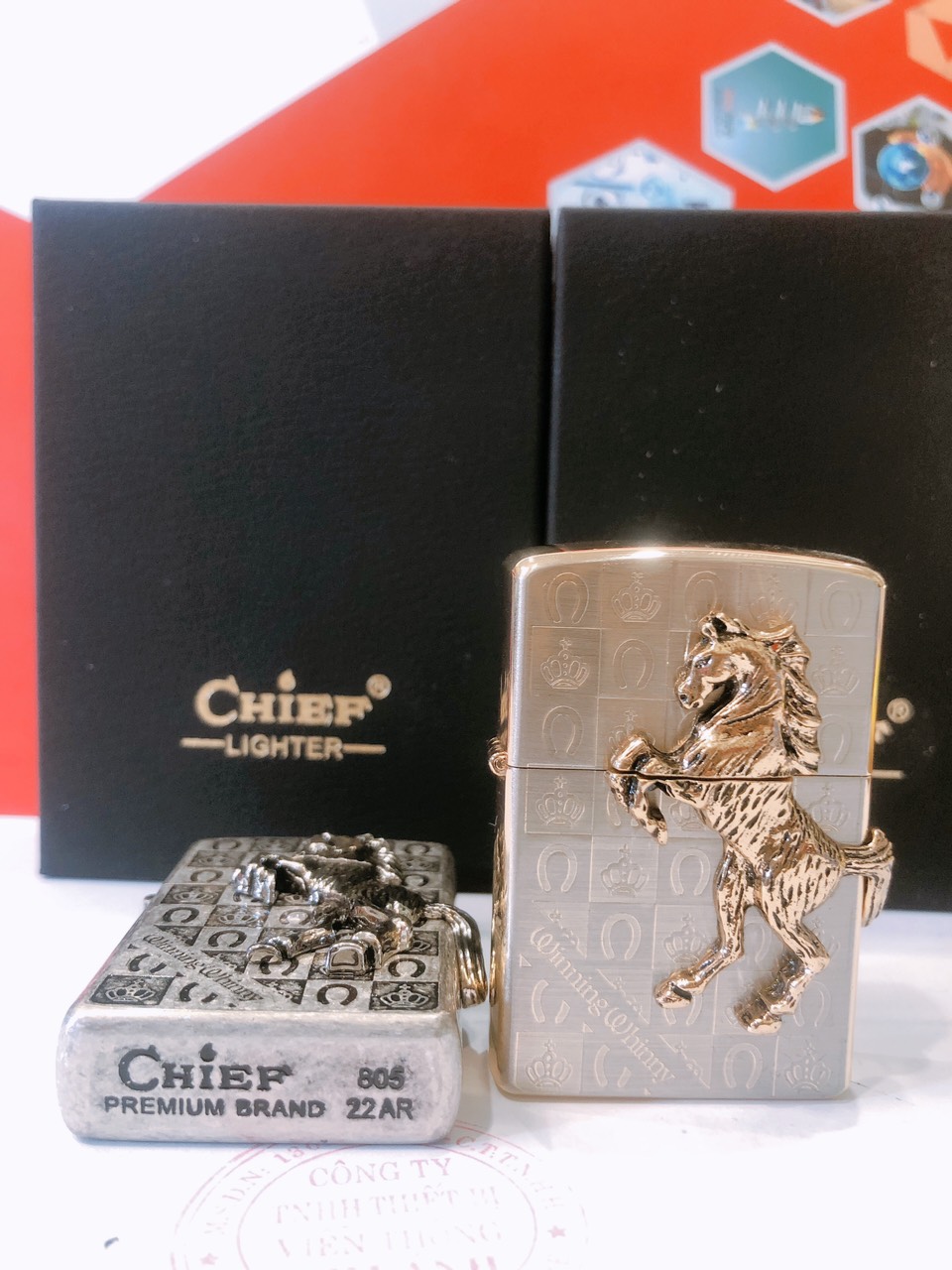 Hộp quẹt Chief chủ đề Chiến Mã, hàng loại 1 cao cấp vỏ bằng đồng