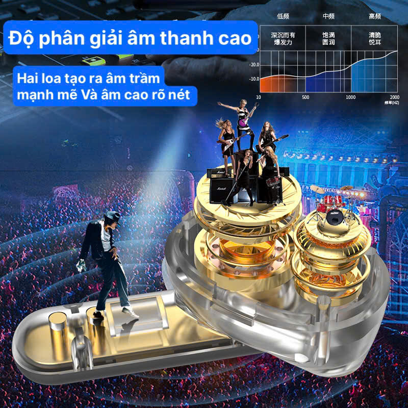 Tai nghe Bluetooth TWS H01 Màng tổng hợp + Loa vòng đồng, âm trầm động kép, Có màn hình kỹ thuật số, hộp sạc dữ trữ pin