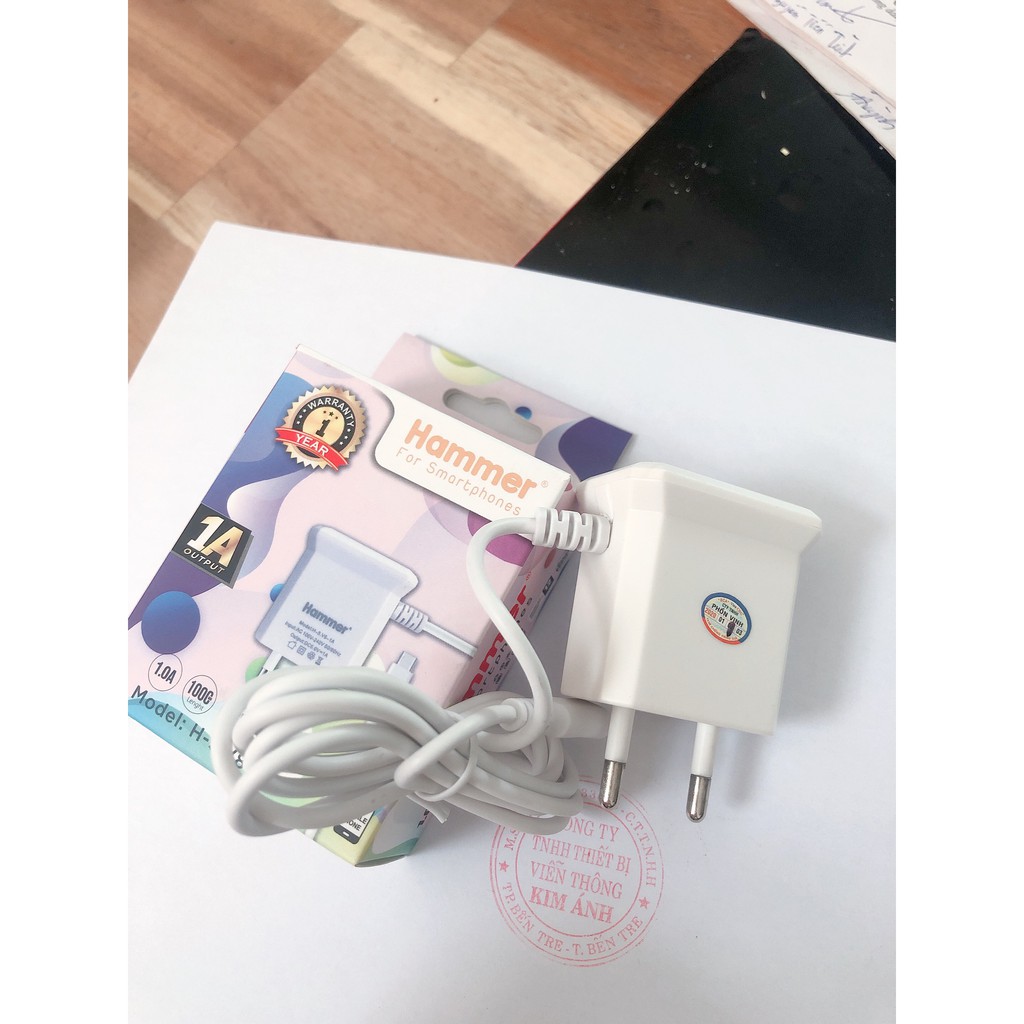 Sạc Liền Dây Hammer (H-5) Dòng Điện 1A có đèn Led , Chuôi Micro - Hàng Chính Hãng
