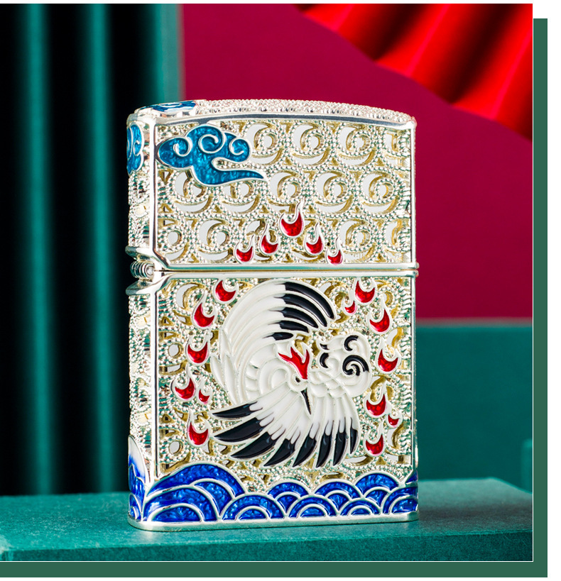 Hộp quẹt, bật lửa Chief đồng nguyên chất chủ đề Phượng Hoàng, hàng cao cấp vỏ bằng đồng