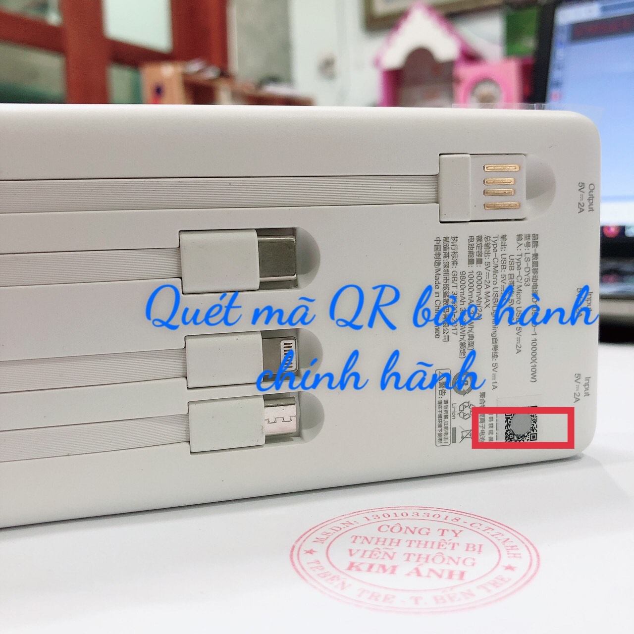 Sạc dự phòng PISEN Digital D109-D-1 10000mAh kèm cáp Type-C, L, Micro, tương thích mọi thiết bị (LS-DY53), màu trắng