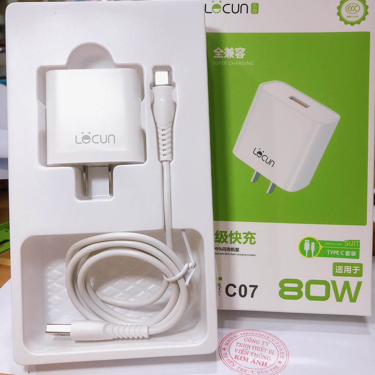 Bộ Sạc Siêu Nhanh 80W  Lecun C07, chân cắm TypeC, tương thích Oppo Realme Xiaomi Vivo Samsung, hàng hính hãng